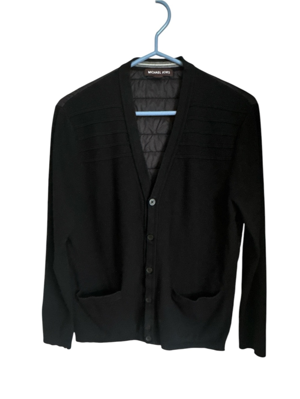 MICHAEL KORS Unisex Black Button Down Cardigan Nylon Quilted Back Sweater Size M